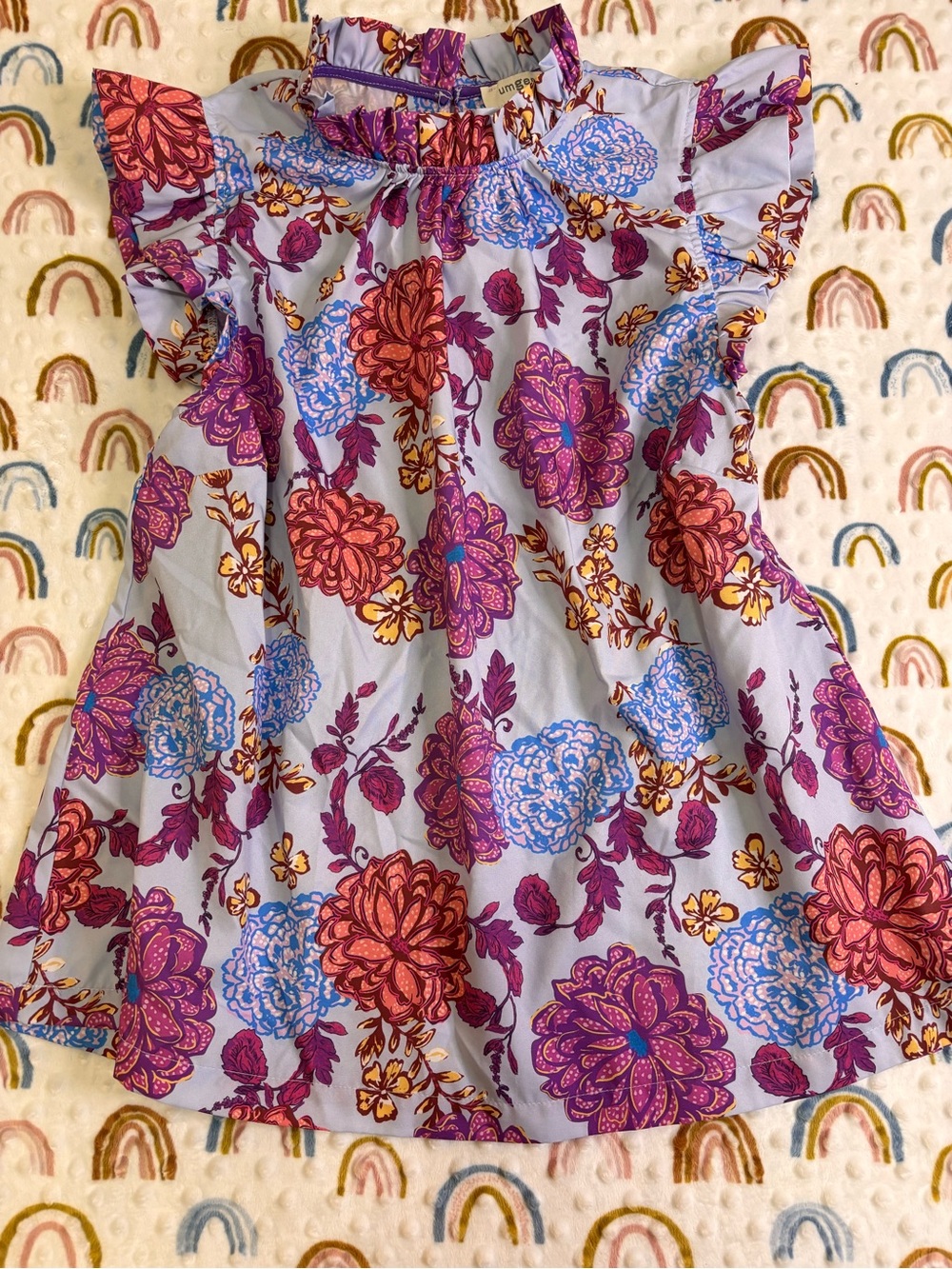 Umgee Lavender Floral Ruffle-Sleeve Blouse